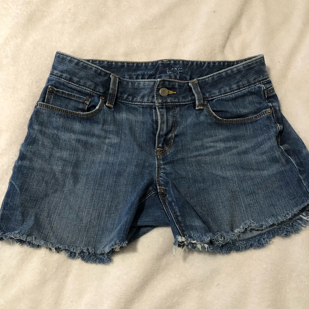 LOFT Blue Jean Shorts with Frayed Hem